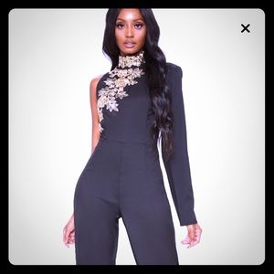 PrettyLittleThing Asymmetric black jumpsuit